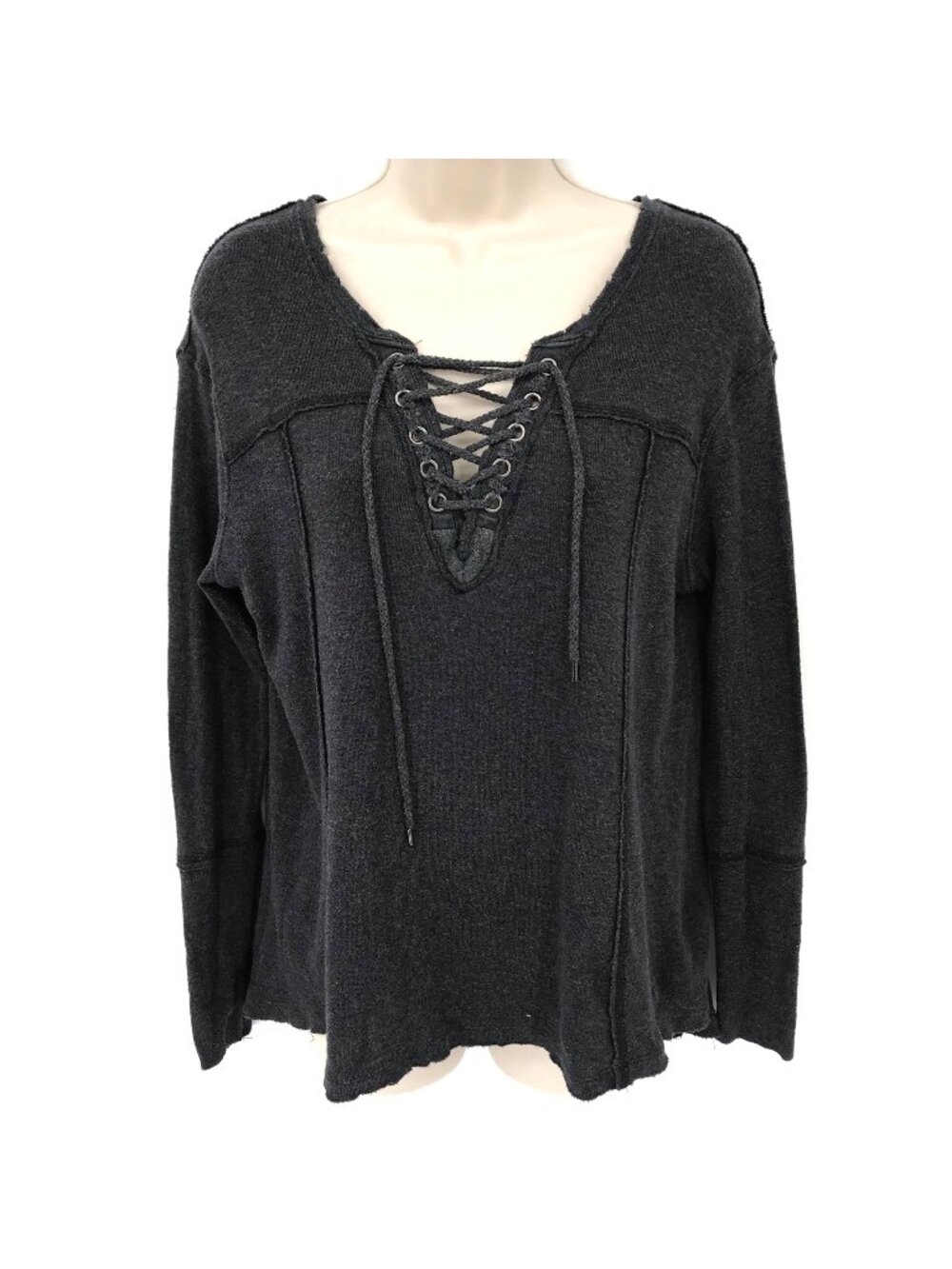 We The Free By Free People Womens Charcoal Gray Lace-Up Long Sleeve Top XS